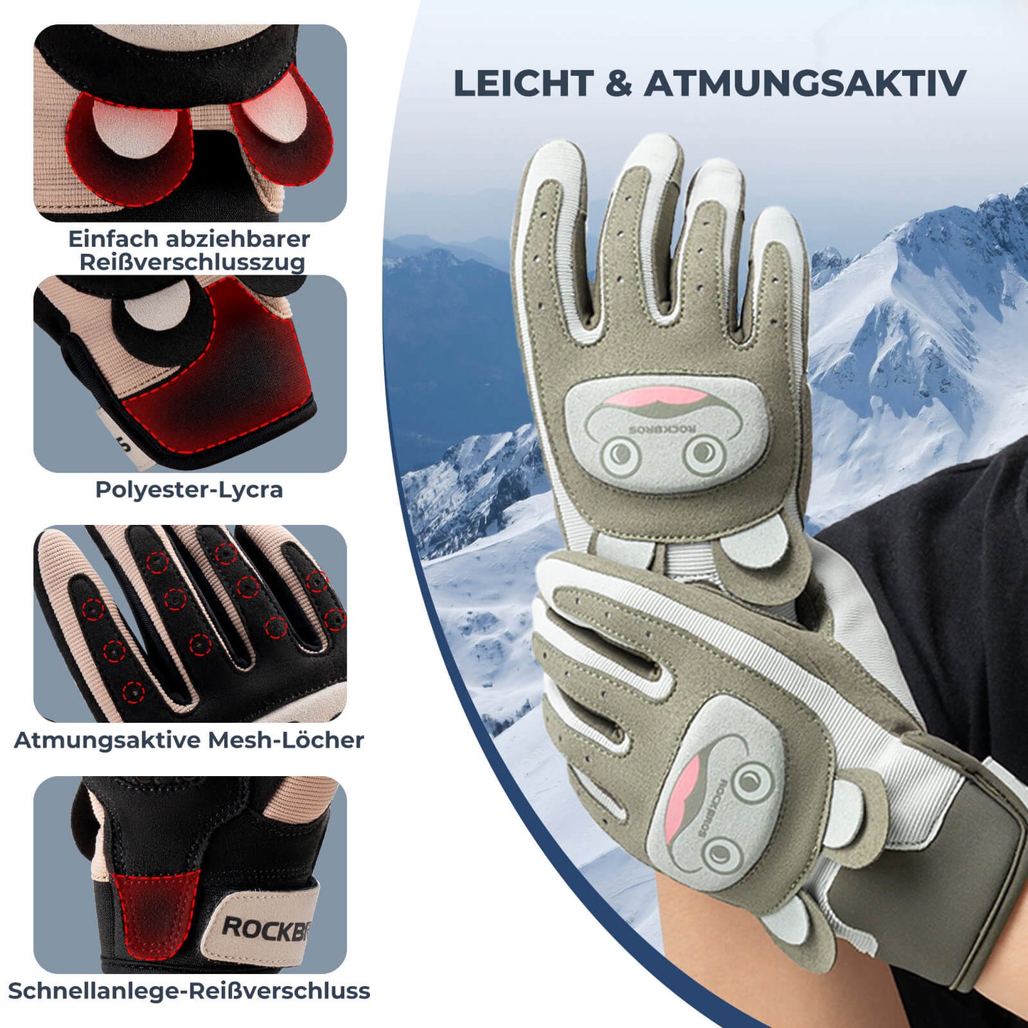 ROCKBROS Kinder Fahrradhandschuhe Atmungsaktiv & Rutschfest Mit SBR-Schutz