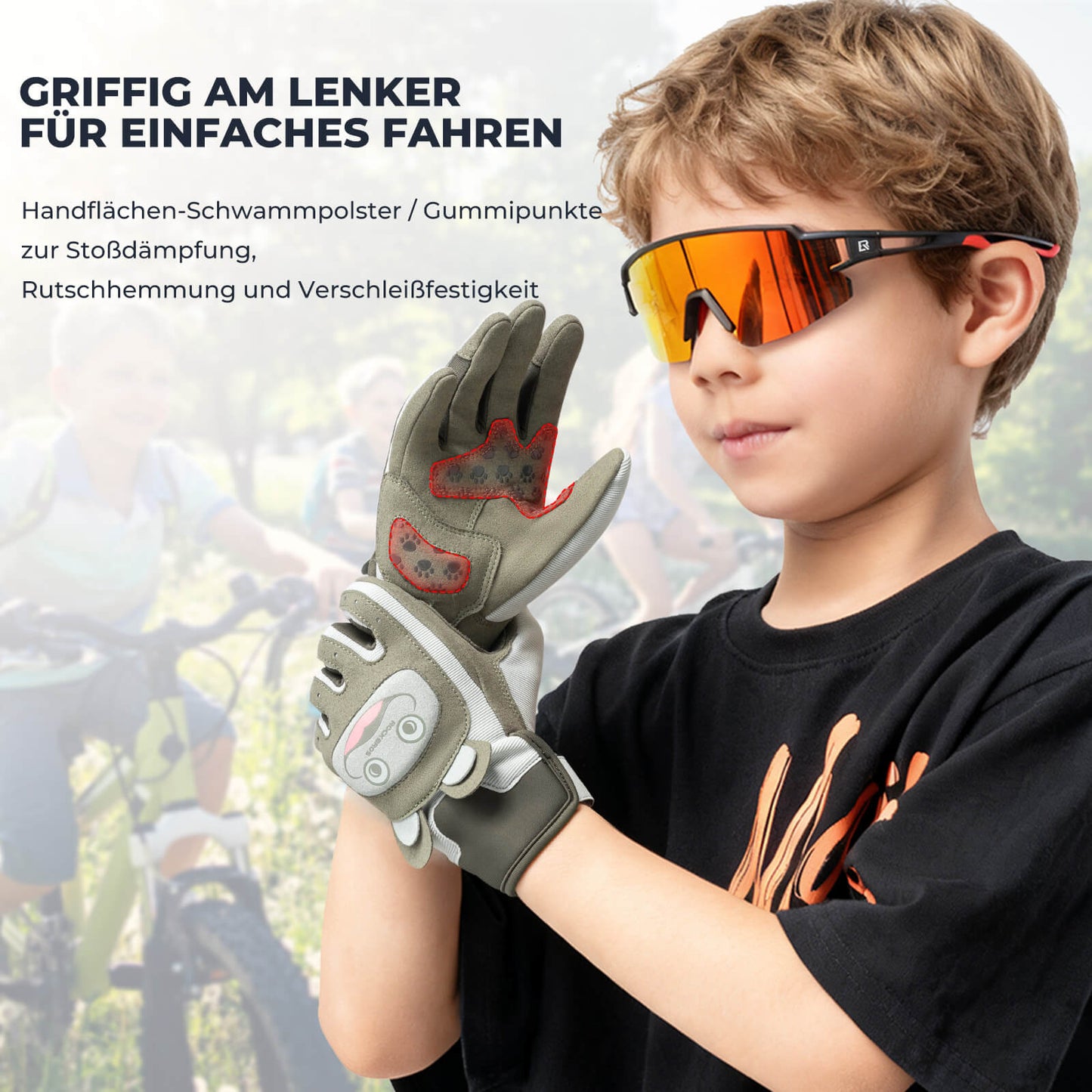 ROCKBROS Kinder Fahrradhandschuhe Atmungsaktiv & Rutschfest Mit SBR-Schutz