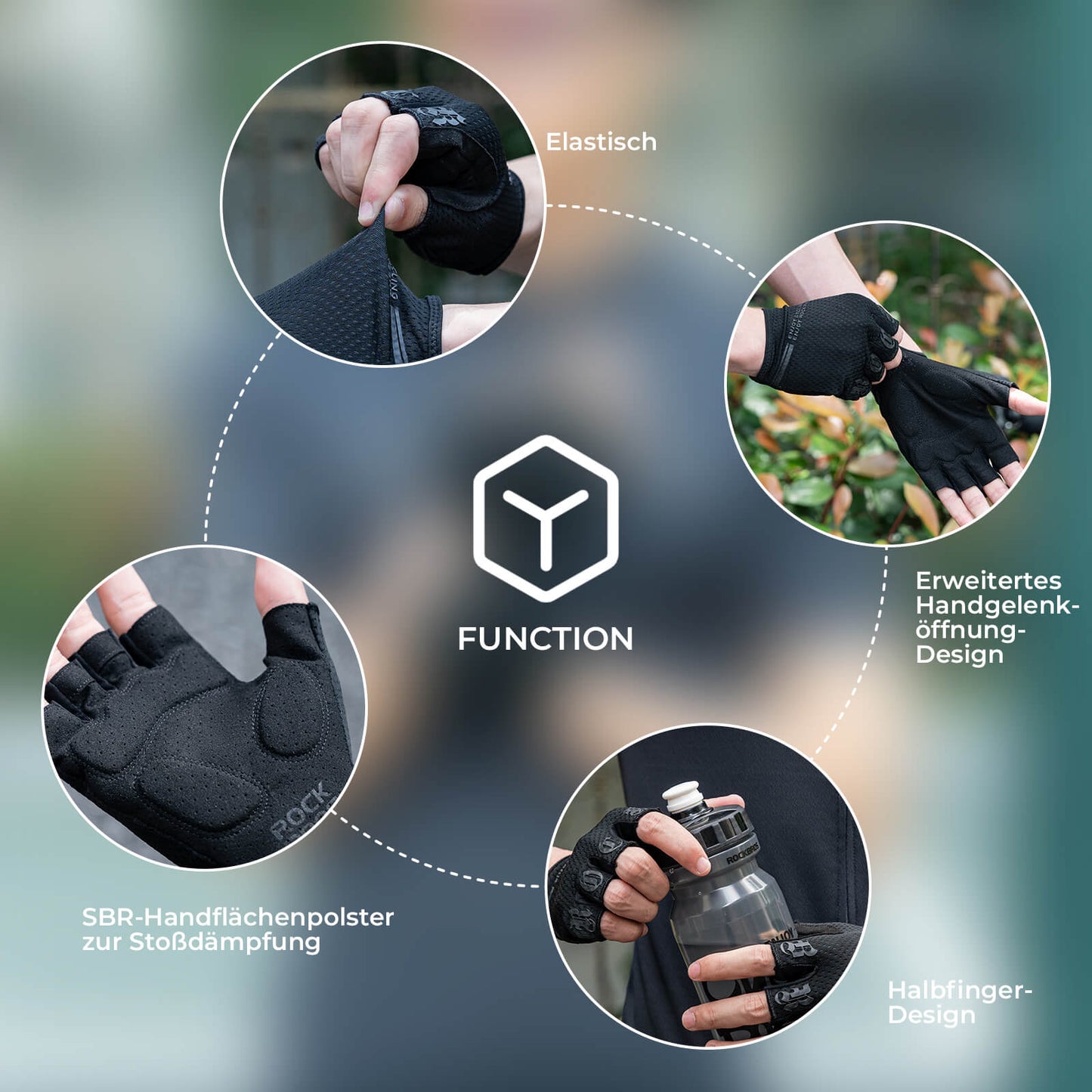 ROCKBROS Fahrrad Handschuhe Halbfinger rutschfest Stoßdämpfende Sommer