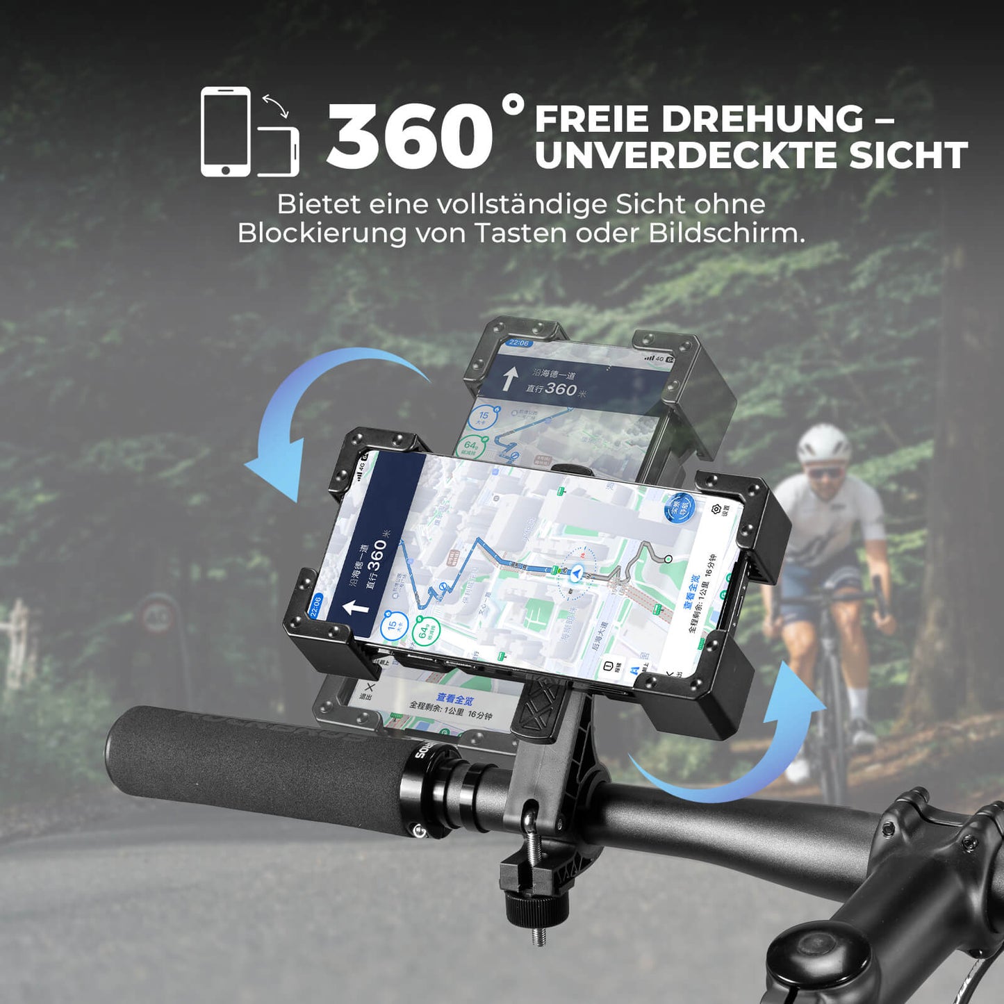 Fahrrad Handyhalterung 360° Drehbar für Handy 4.5~7.2"