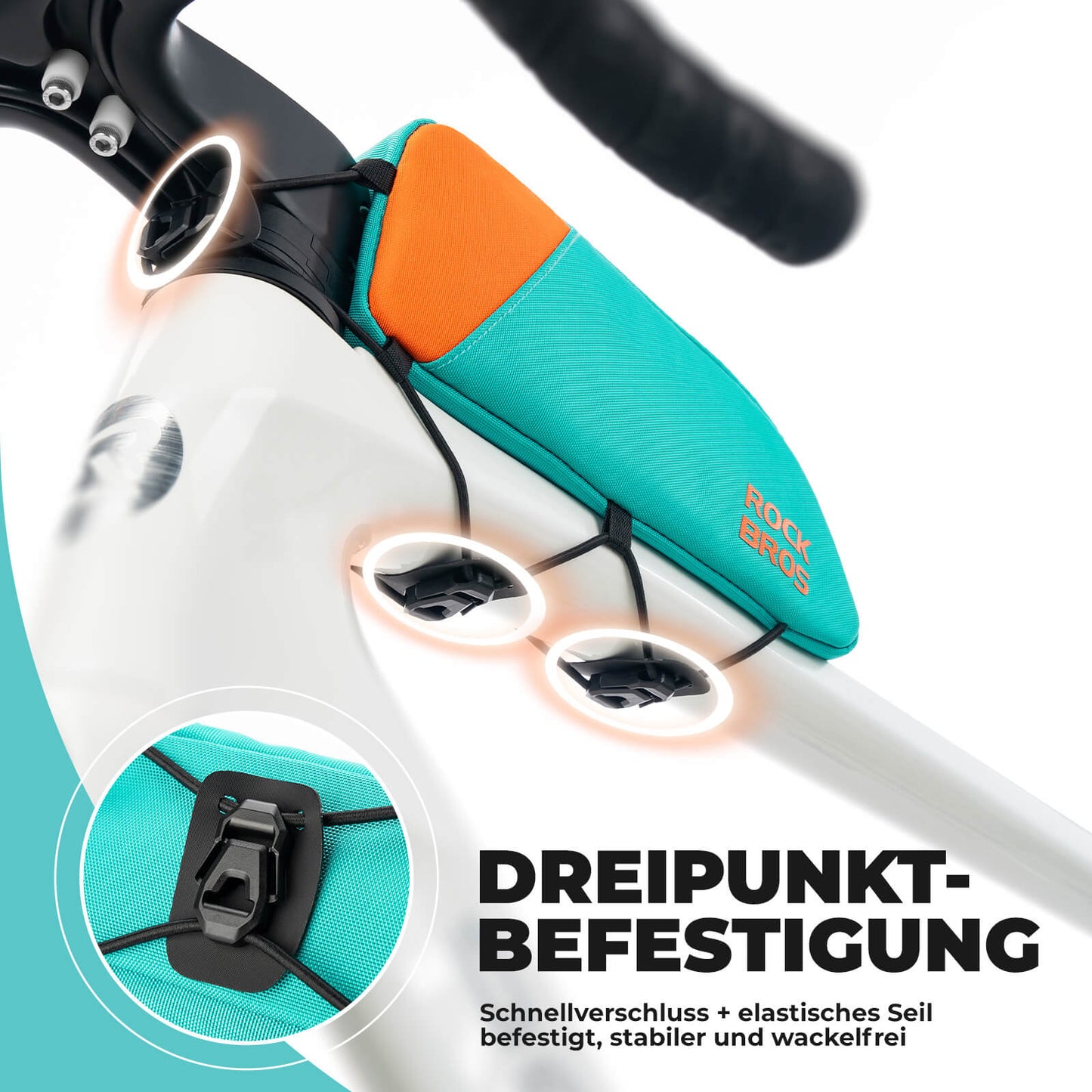 ROCKBROS Fahrrad Oberrohrtasche Schnellverschlussschnalle & Bungee-Seil-Fixierung 0,8L