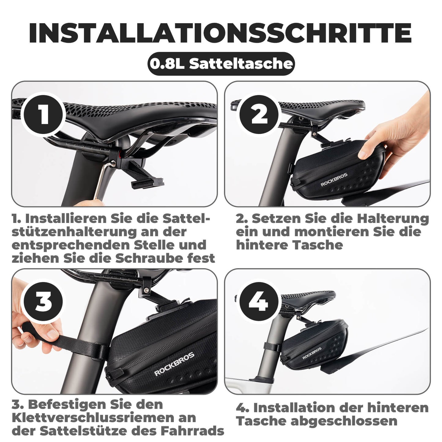 ROCKBROS Fahrrad Satteltasche mit Schutzblech Wasserabweisend 1,3L/0.8L