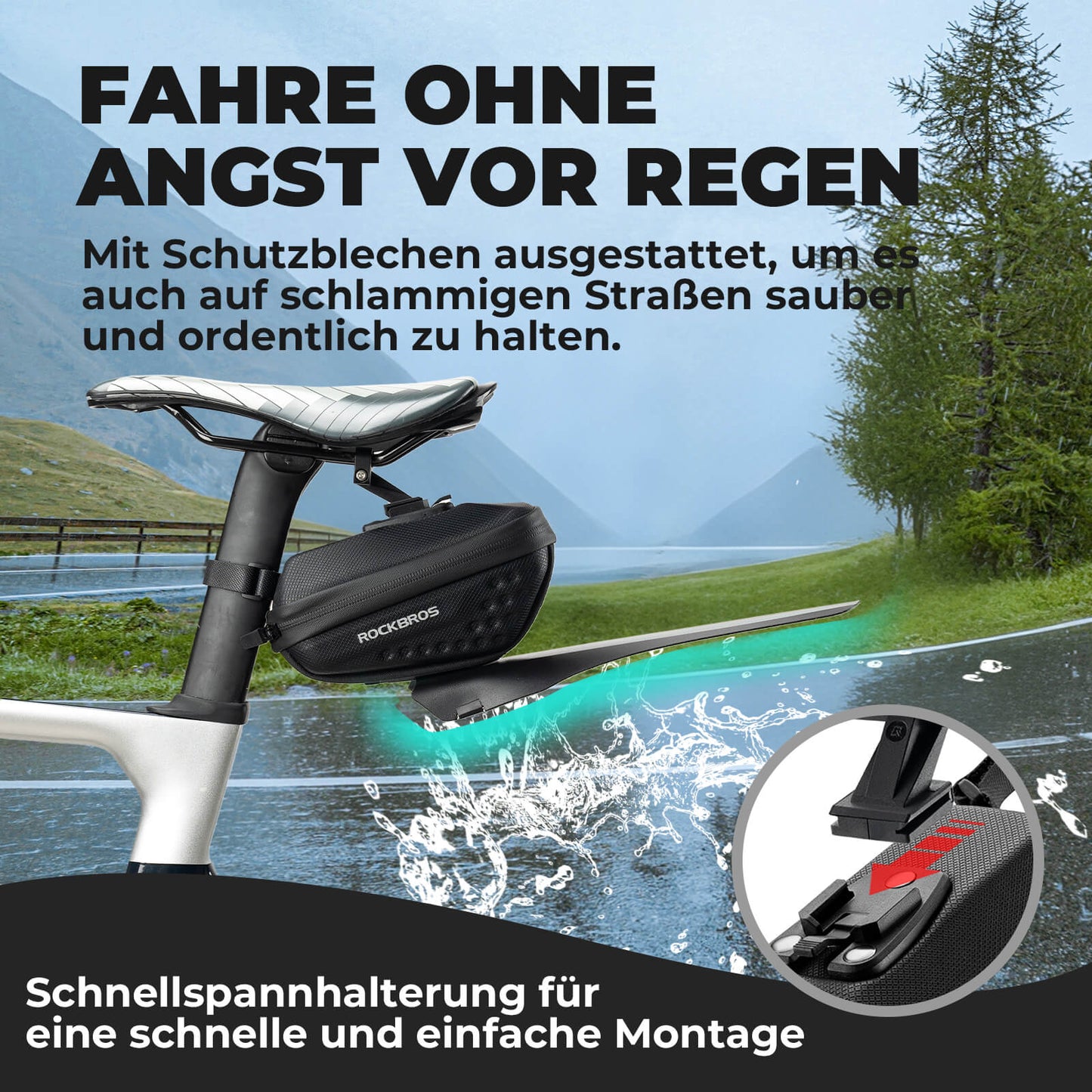 ROCKBROS Fahrrad Satteltasche mit Schutzblech Wasserabweisend 1,3L/0.8L