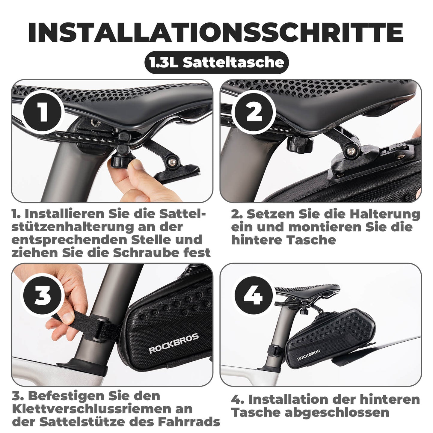 ROCKBROS Fahrrad Satteltasche mit Schutzblech Wasserabweisend 1,3L/0.8L