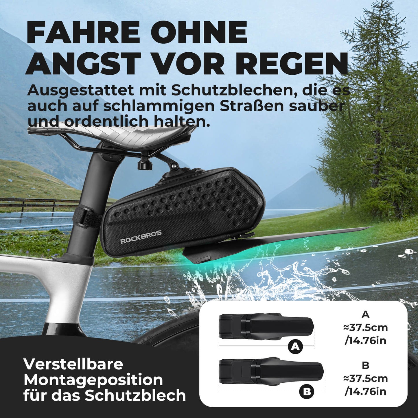 ROCKBROS Fahrrad Satteltasche mit Schutzblech Wasserabweisend 1,3L/0.8L