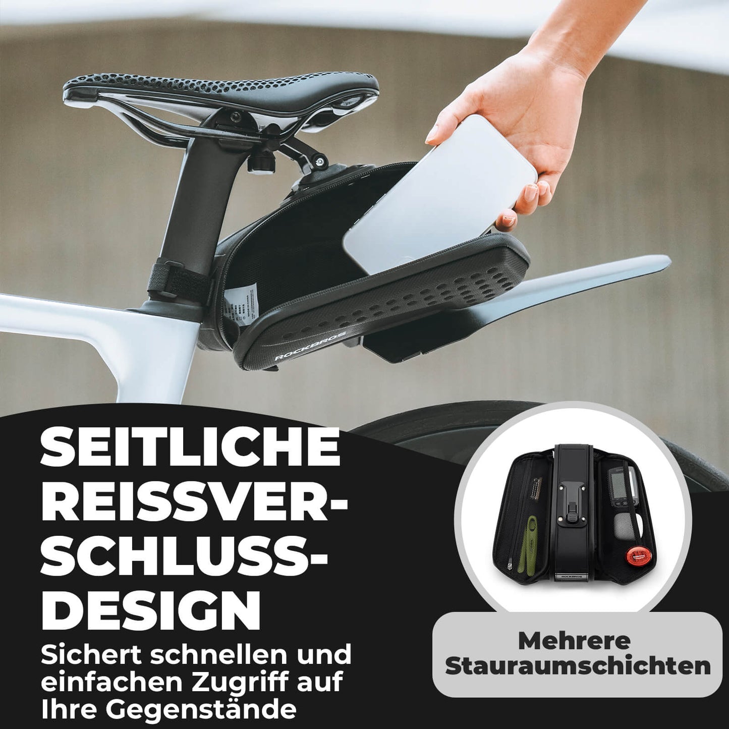 ROCKBROS Fahrrad Satteltasche mit Schutzblech Wasserabweisend 1,3L/0.8L