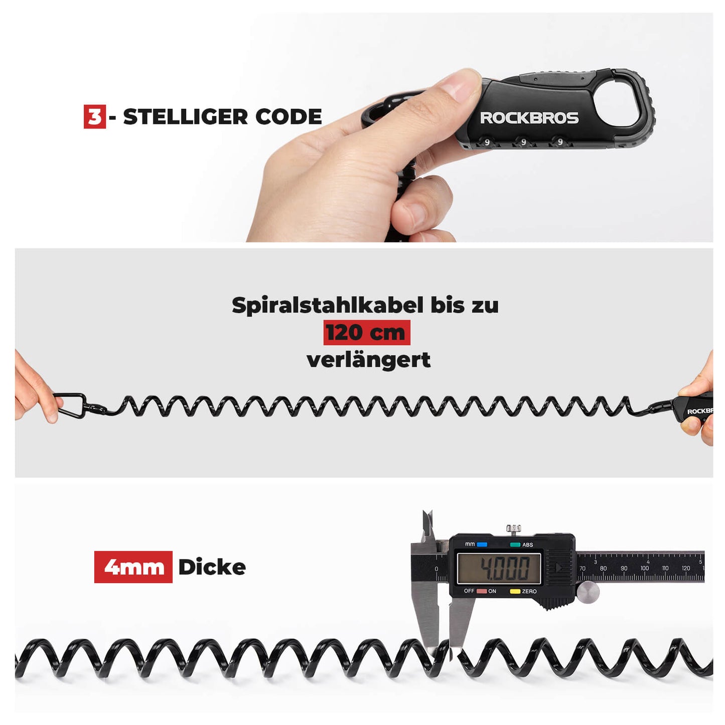 Kabelschloss Zahlenschloss Helmschloss 120cm Leicht