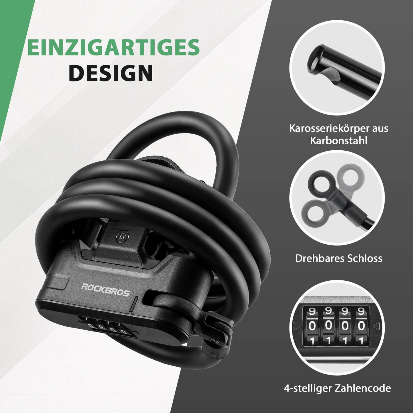 Fahrradschloss Zahlenschloss U-Bügelschloss mit Kabel ca. 1.1m