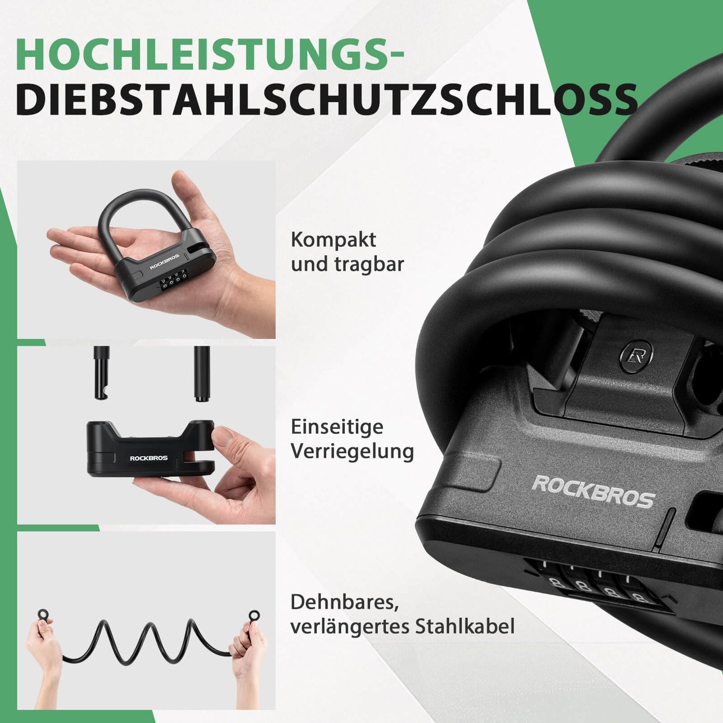 Fahrradschloss Zahlenschloss U-Bügelschloss mit Kabel ca. 1.1m