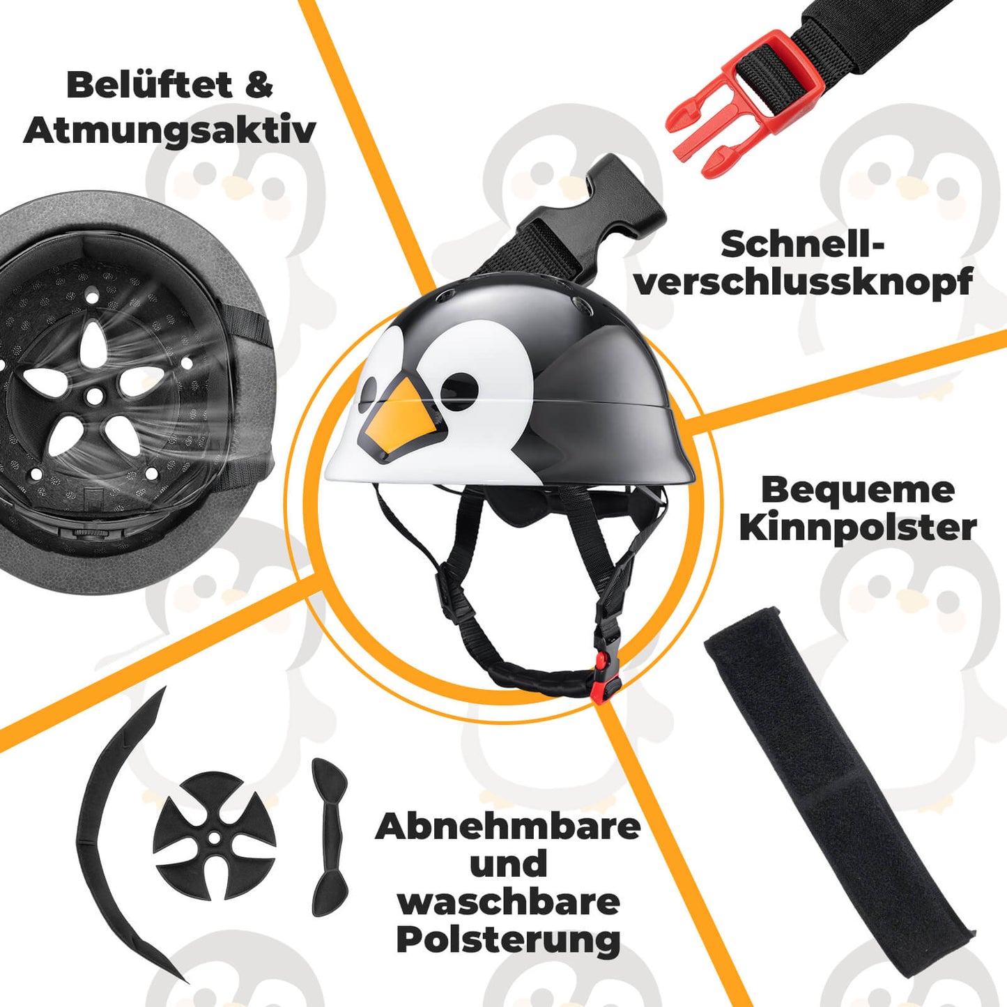 Kinderhelm Fahrradhelm 48-52cm 2-5 Jahre – Pinguin-Design