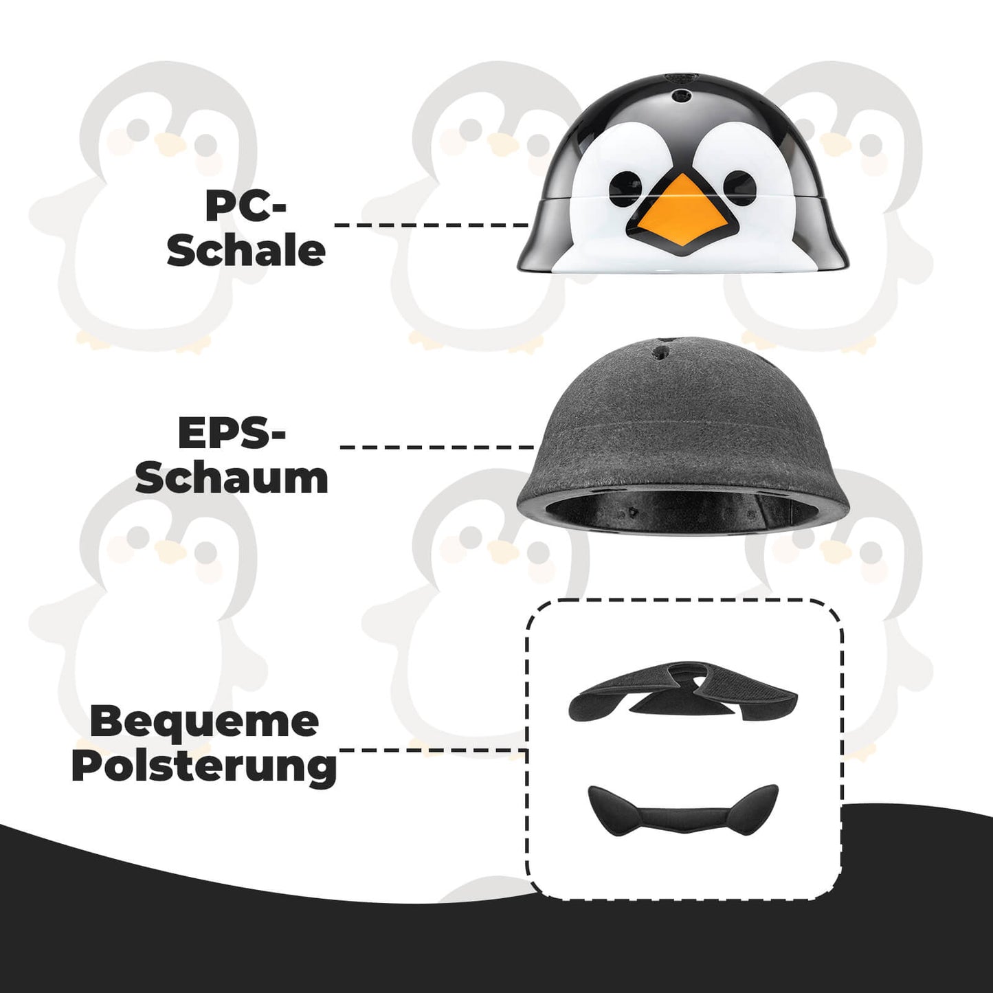 Kinderhelm Fahrradhelm 48-52cm 2-5 Jahre – Pinguin-Design
