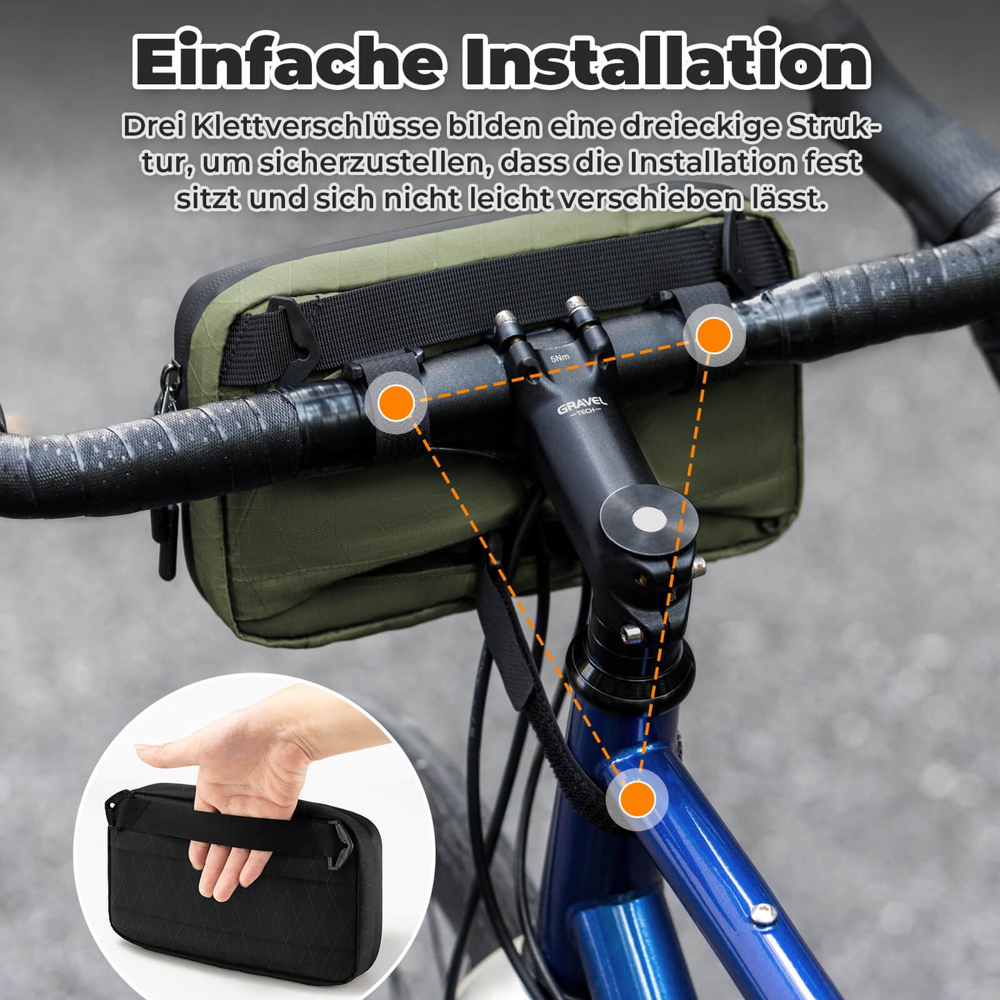 Lenkertasche Fahrradtasche mit Schultergurt 2,1L