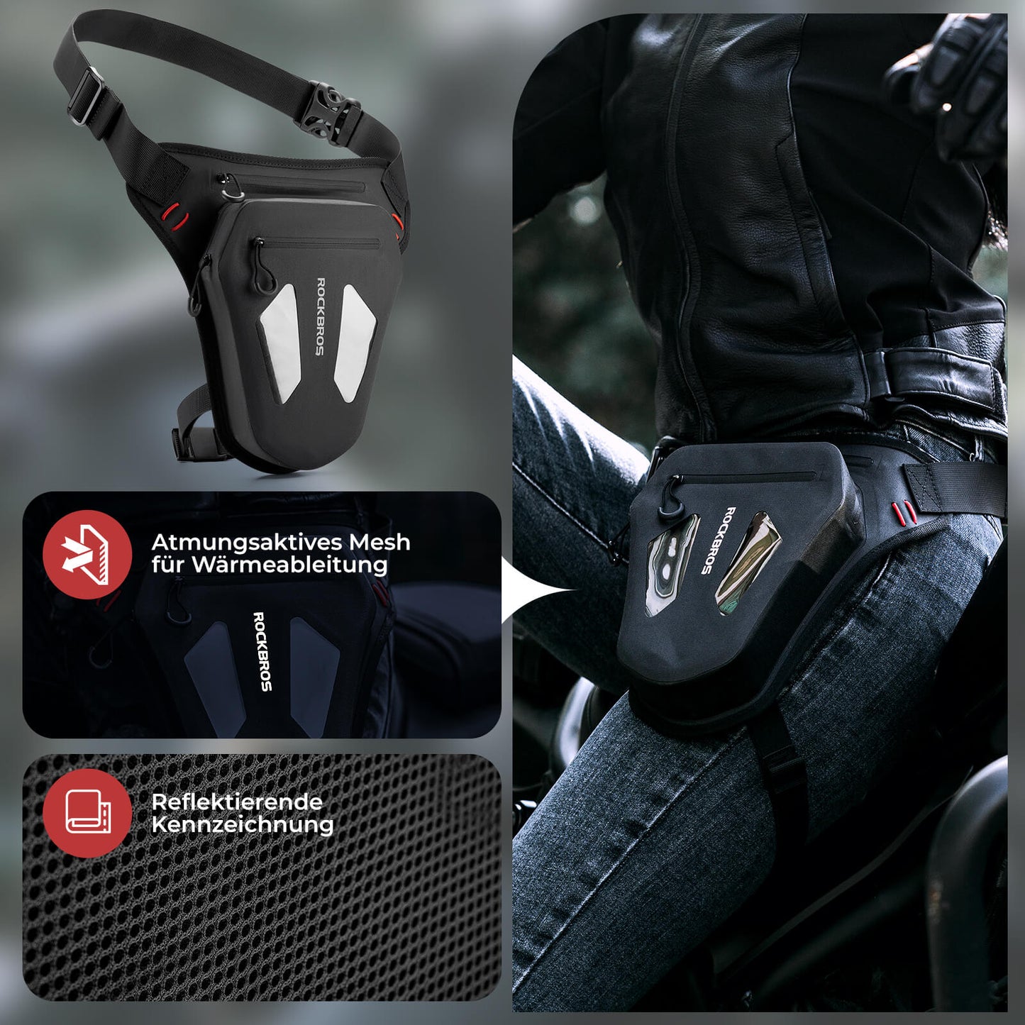 ROCKBROS Motorrad Beintasche Beinbeutel Hüfttasche mit Schultergurte