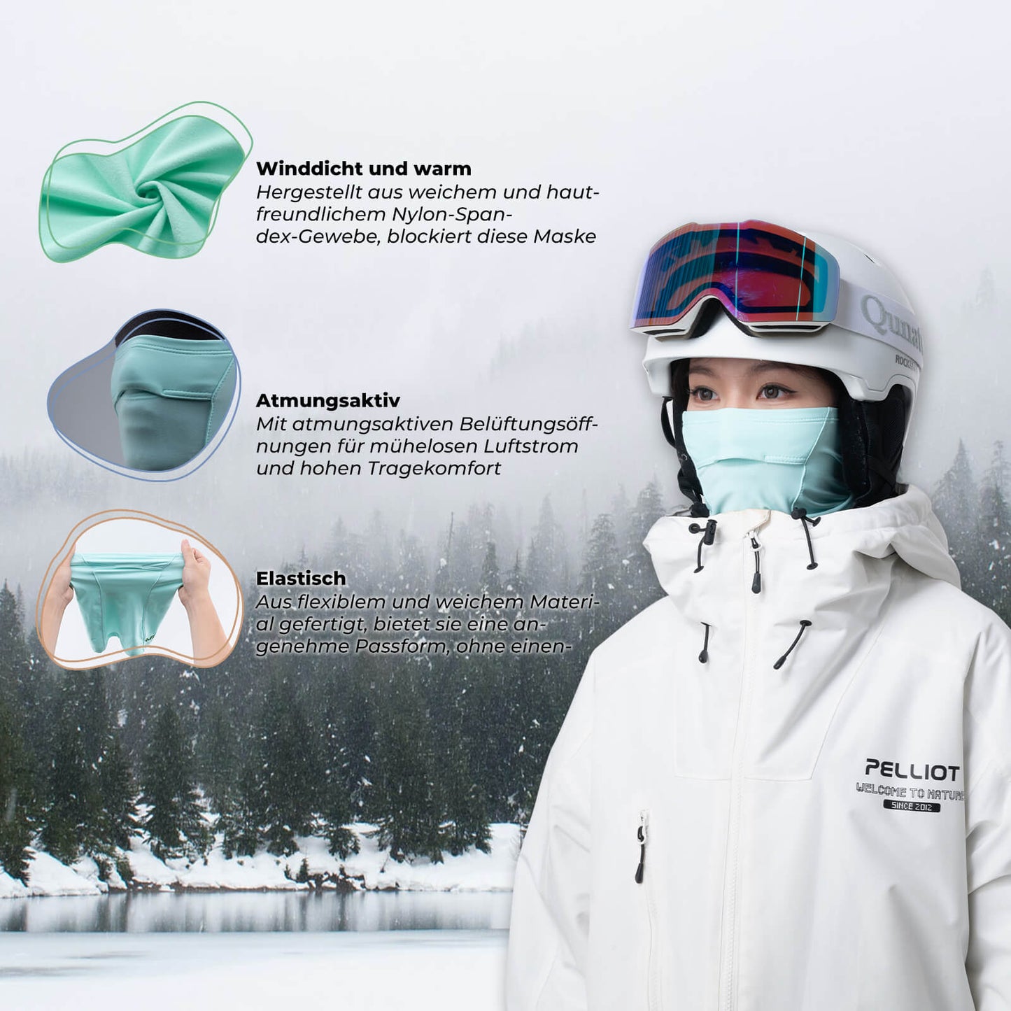 ROCKBROS TVI Damen Sturmhaube Balaclava mit Pferdeschwanz-Öffnung Warm Grün