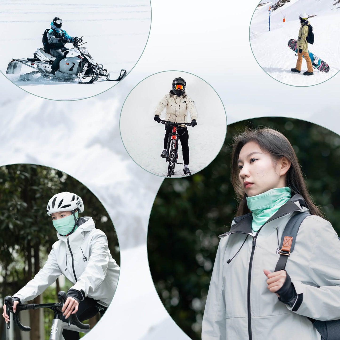 ROCKBROS TVI Damen Sturmhaube Balaclava mit Pferdeschwanz-Öffnung Warm Grün