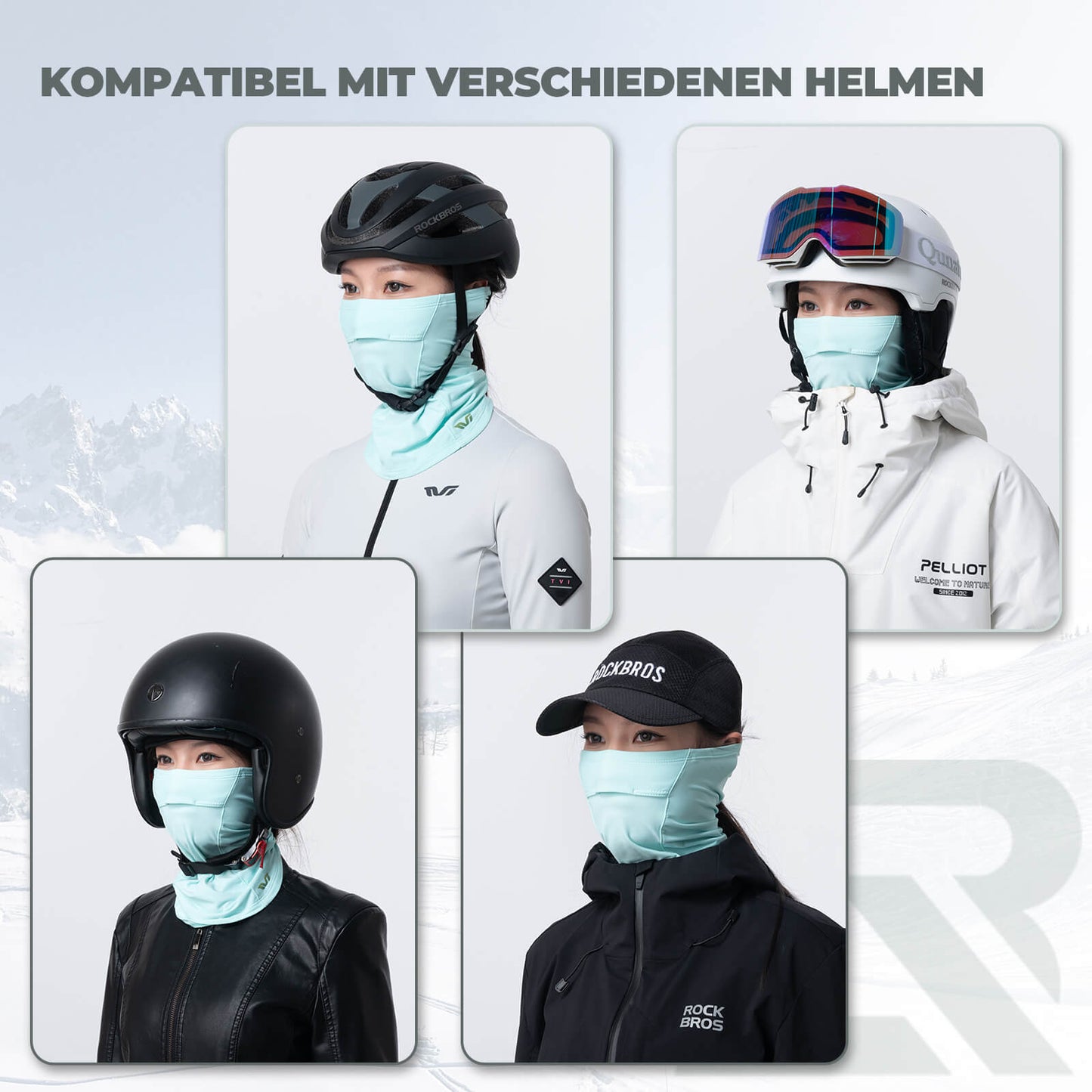 ROCKBROS TVI Damen Sturmhaube Balaclava mit Pferdeschwanz-Öffnung Warm Grün
