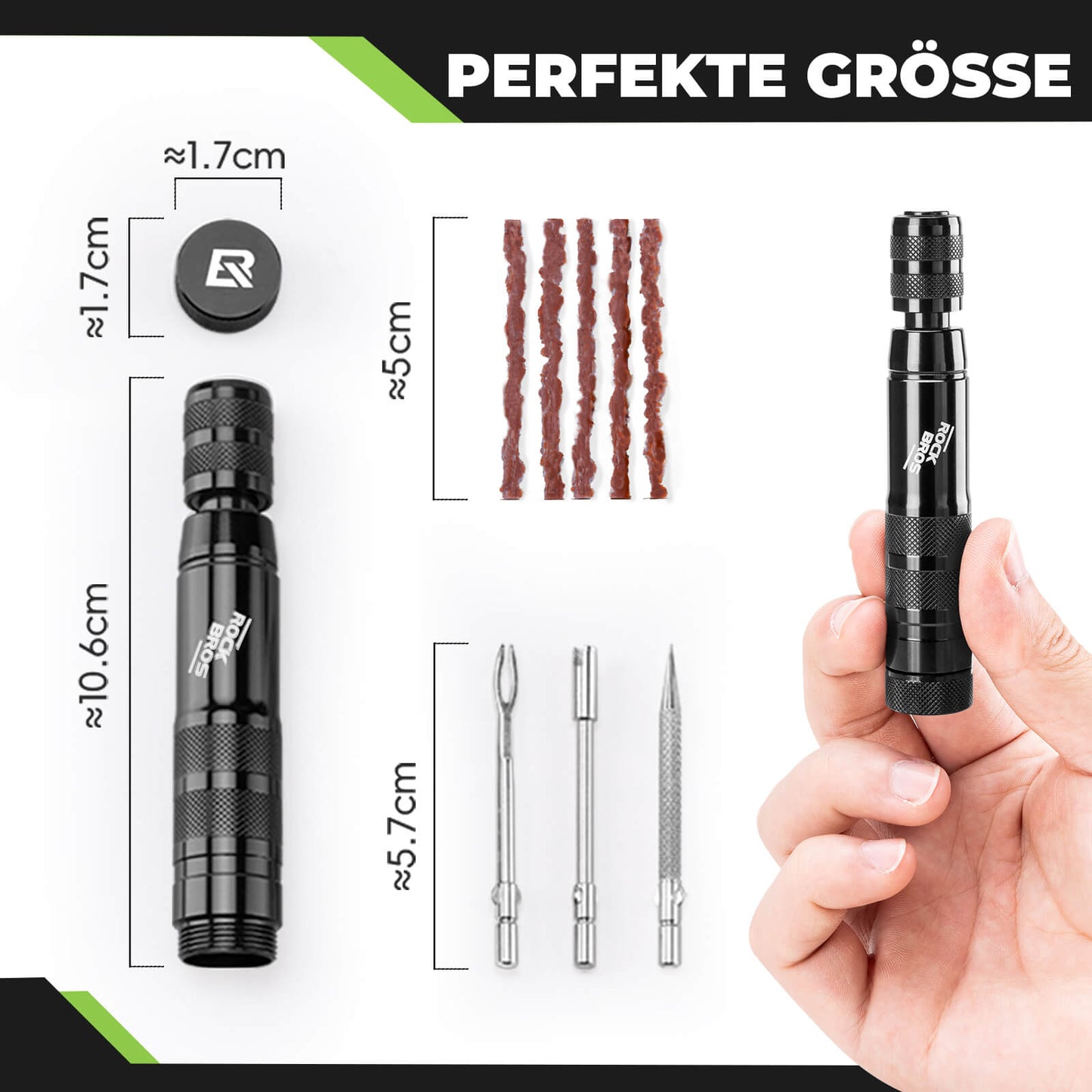 Tubeless Reifenpannenset mit Gummistopfen, Aluminiumgehäus, Griff