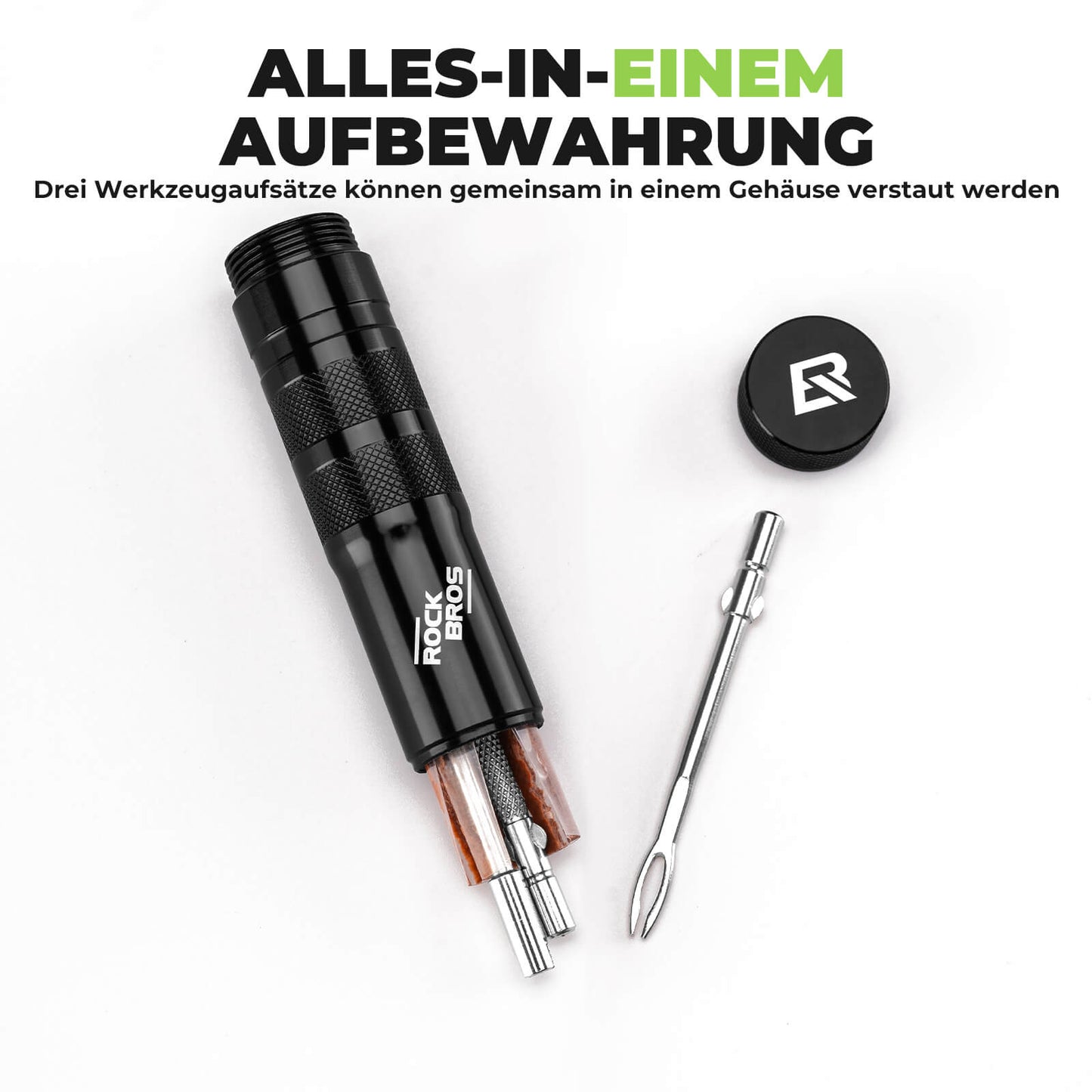 Tubeless Reifenpannenset mit Gummistopfen, Aluminiumgehäus, Griff