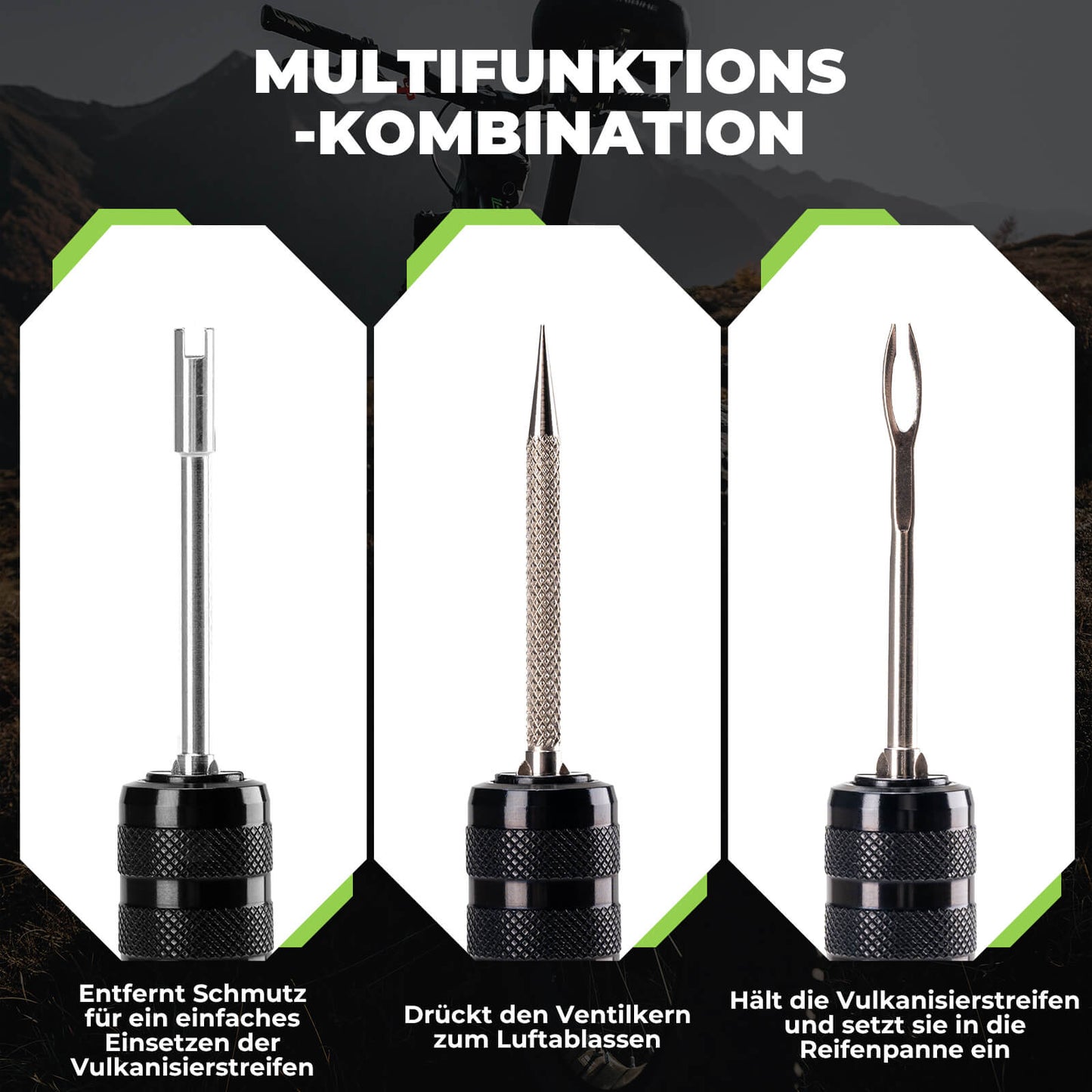 Tubeless Reifenpannenset mit Gummistopfen, Aluminiumgehäus, Griff