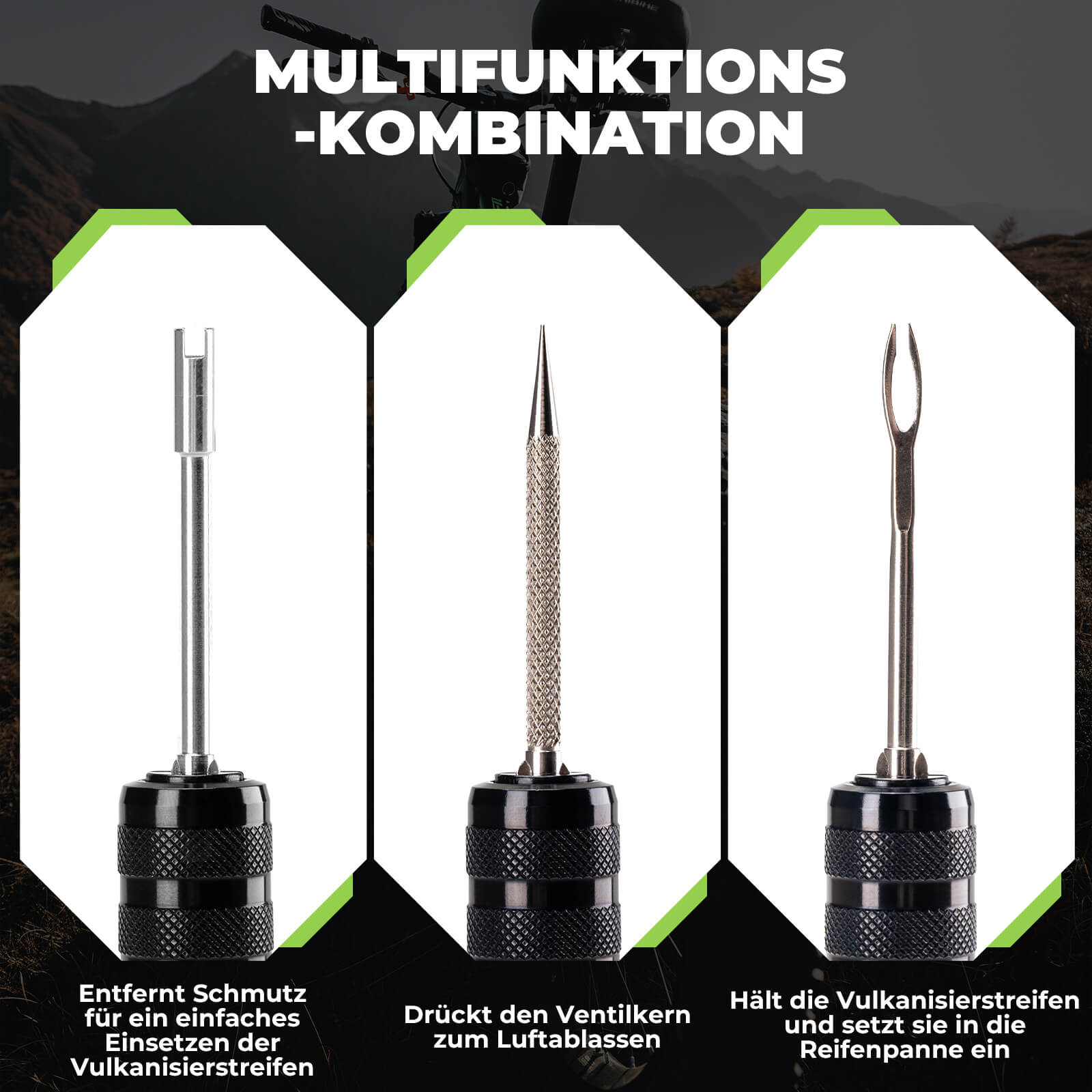 Tubeless Reifenpannenset mit Gummistopfen, Aluminiumgehäus, Griff