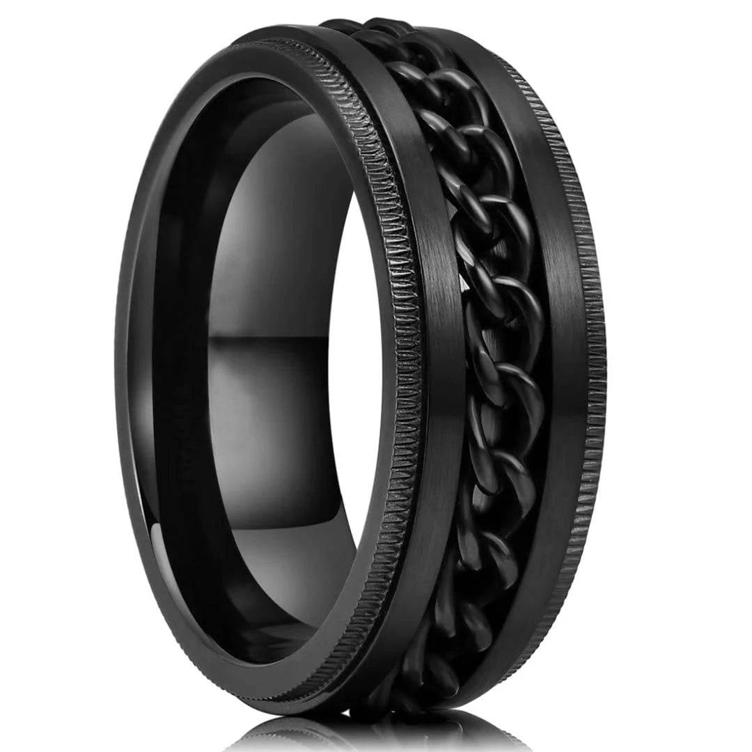 Drehbarer Edelstahl Ring mit Ketten Design für Herren