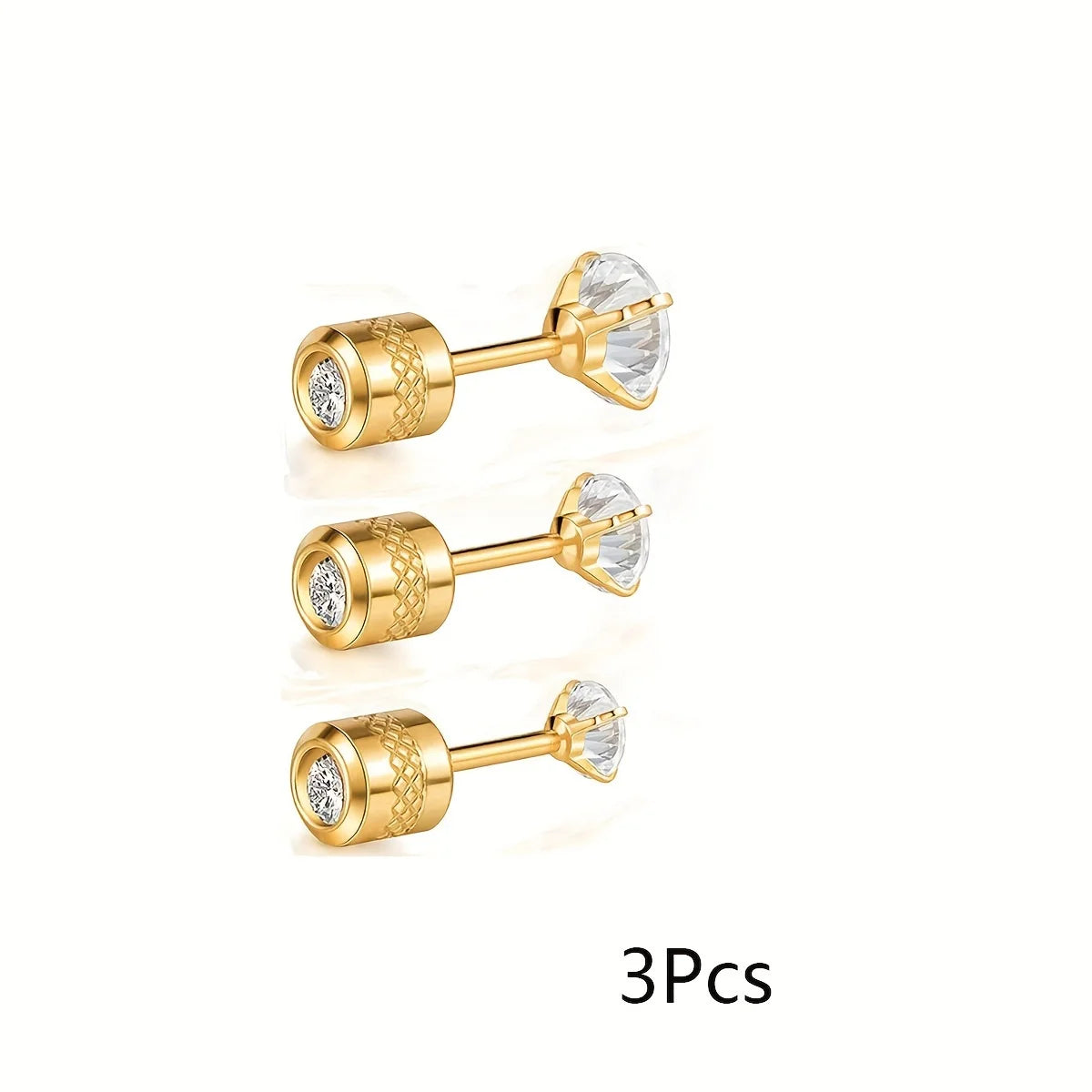 2er Set Edelstahl Ohrstecker mit kubischen Zirkonia Muster