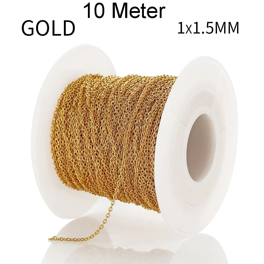 Edelstahlkette 10 Meter für DIY Schmuck 1mm 1.5mm 2mm Gold Silber
