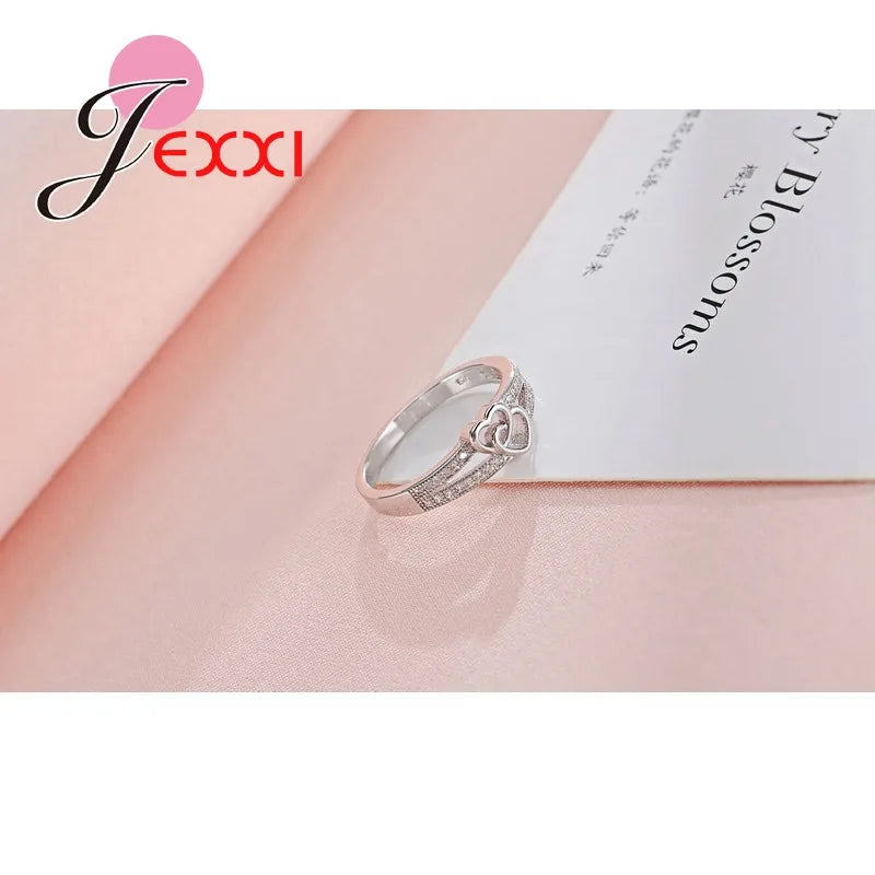 925 Silber Damenring mit Zirkonia Herzform für Engagement - Hochzeit