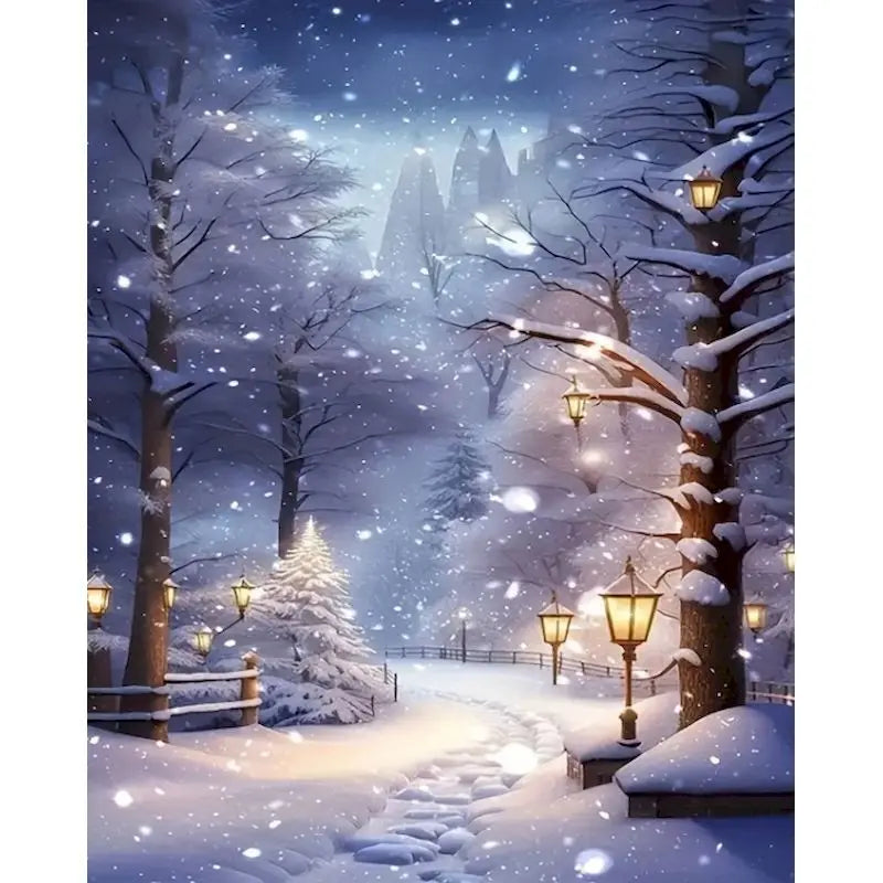 DIY Malen nach Zahlen Set mit Schneelandschaft auf Leinwand