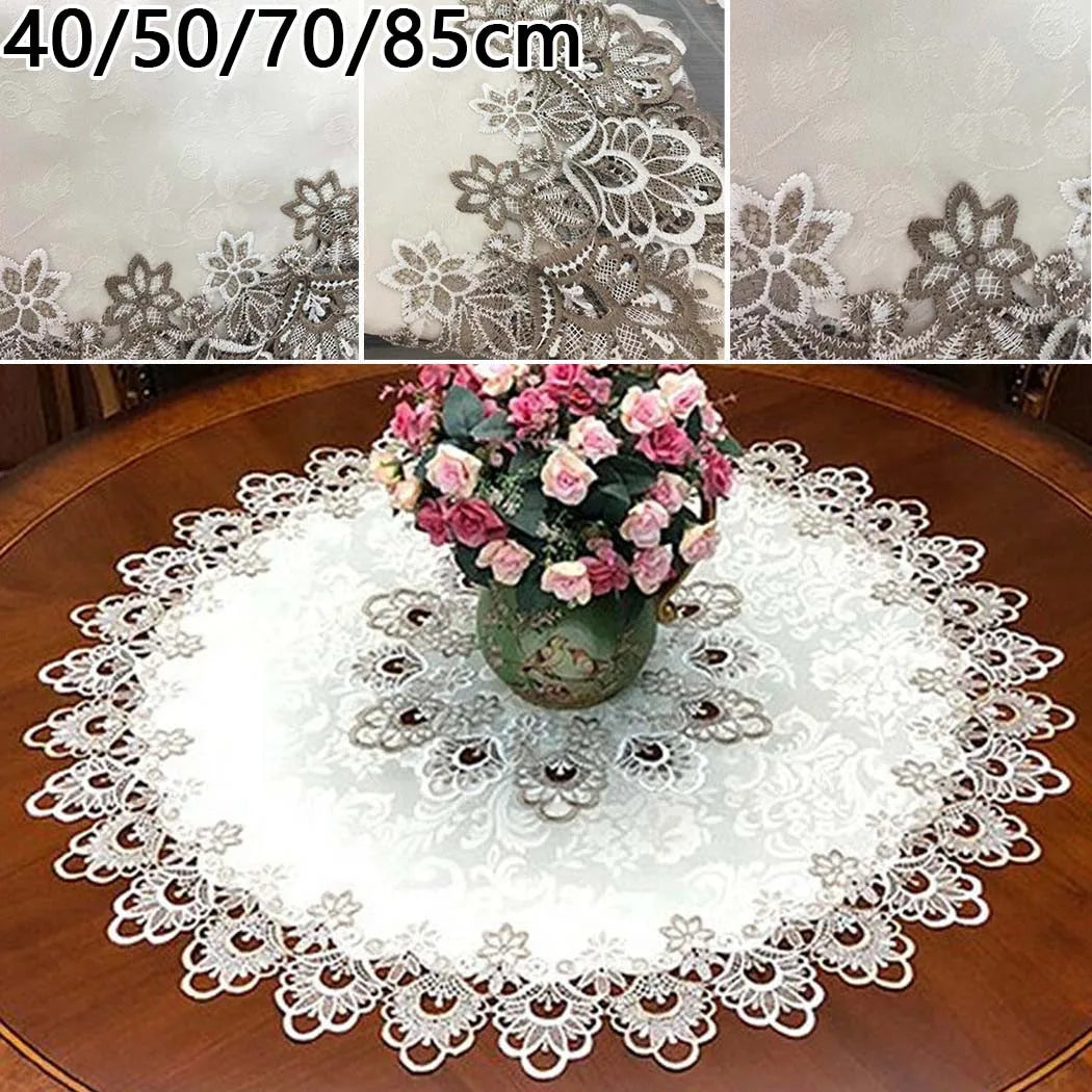 Runde Spitzen Tischdecke mit Blumenmuster – Staubschutz & Dekoration 4 Größen
