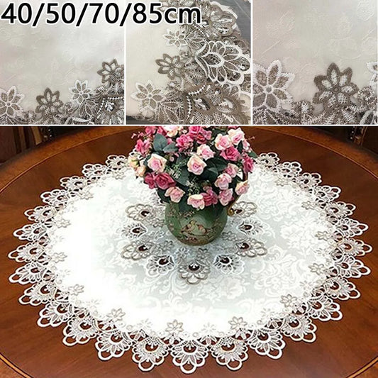 Runde Spitzen Tischdecke mit Blumenmuster – Staubschutz & Dekoration 4 Größen