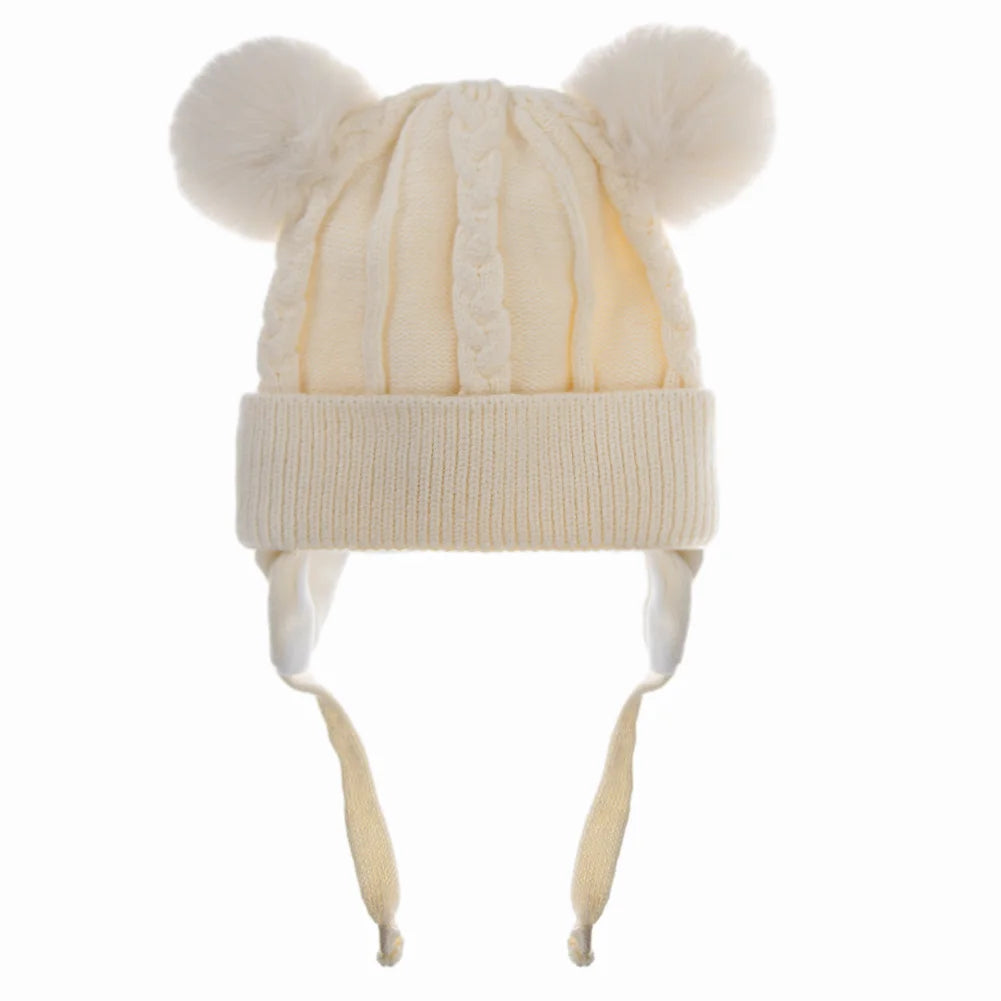 Warme Baby Strickmütze mit Bär Motiv und Baumwollfutter für 1-3 Jahre