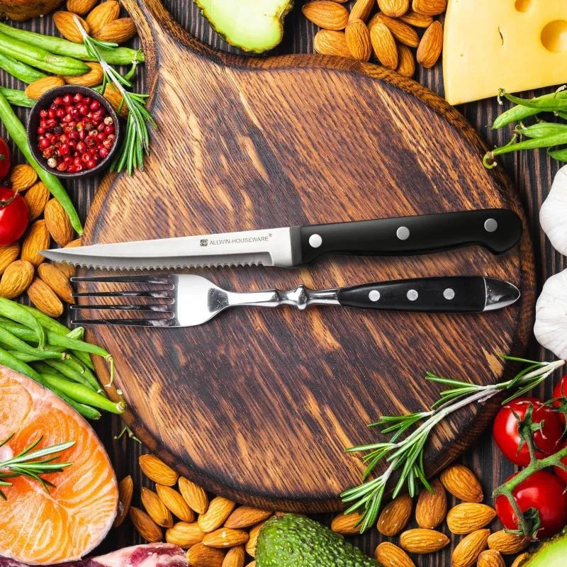 Vielseitiges Steakmesser Set: Scharfe Edelstahlklingen, schwarzer Griff, 4-12 Stück