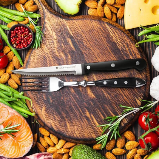 Vielseitiges Steakmesser Set: Scharfe Edelstahlklingen, schwarzer Griff, 4-12 Stück