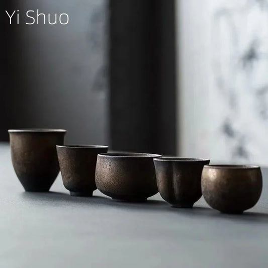 Handgemachte Keramik Teetasse mit Retro Vergoldung