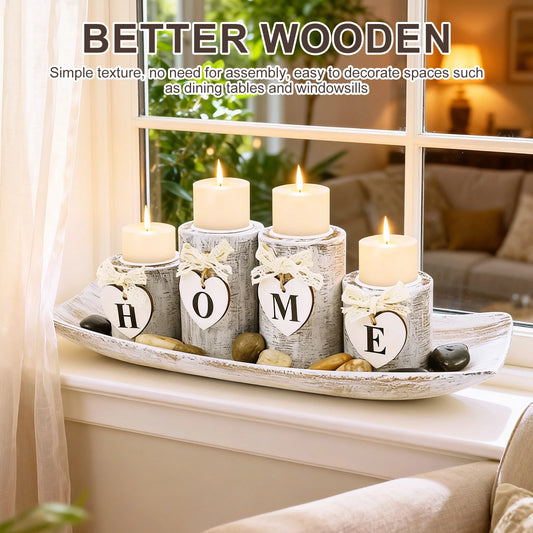Kerzenhalter Set Holz Teelicht Tablett Esstisch Wohnzimmer Bad De