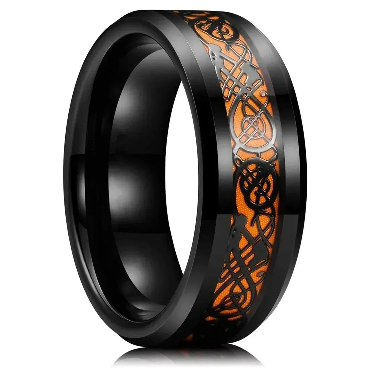 Eleganter Edelstahlring mit keltischem Drachen und Carbon Inlay