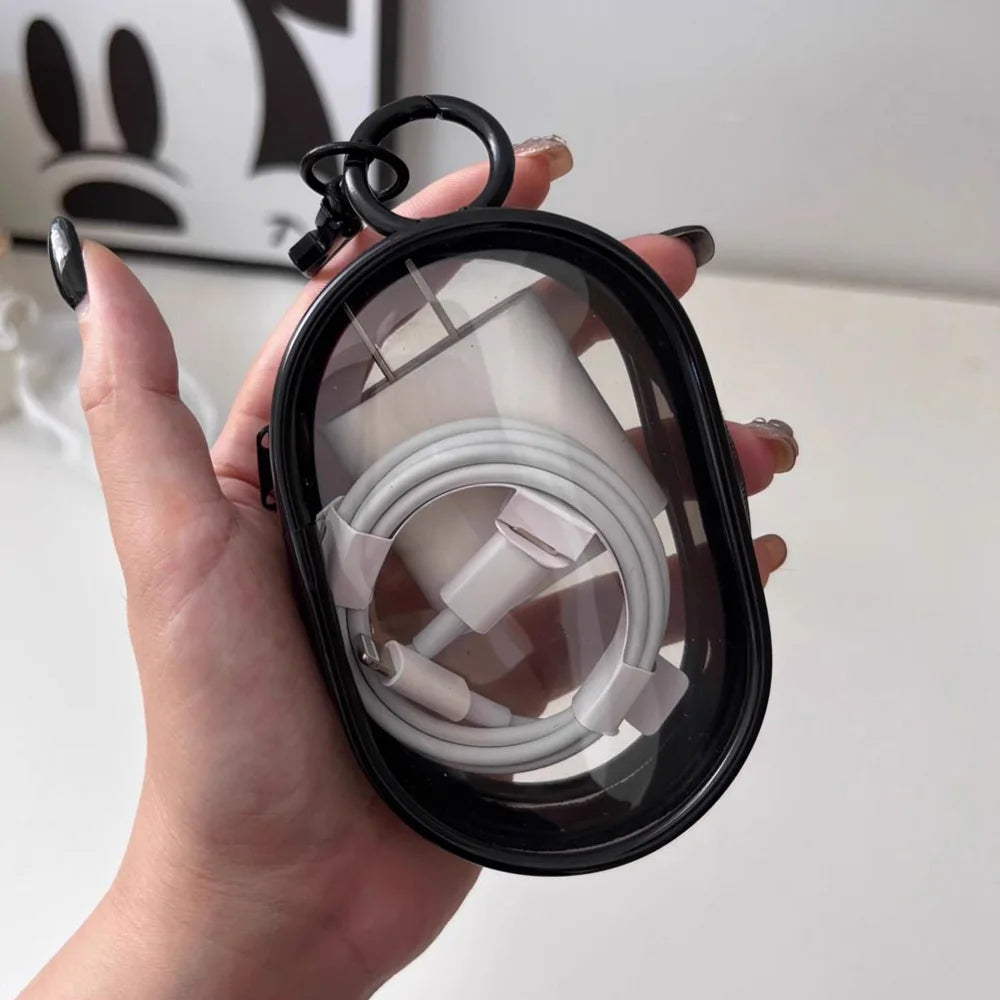 Tragbare Mini-Aufbewahrungstasche mit durchsichtigem Reißverschluss und Schlüsselanhänger