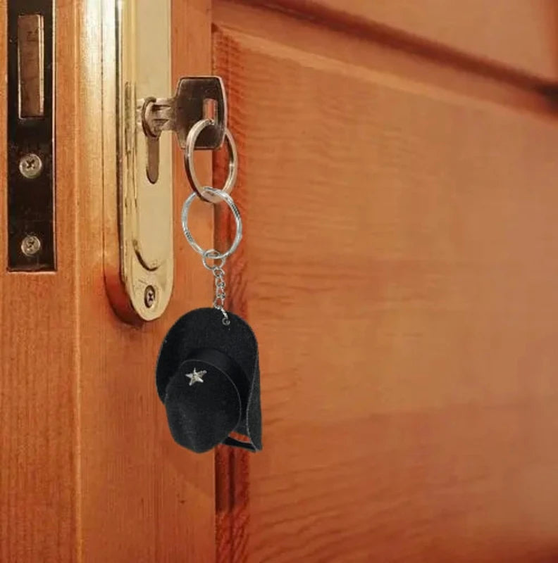 Langlebiger Cowboyhut-Schlüsselanhänger aus Lederlegierung in Schwarz, Braun - Khaki