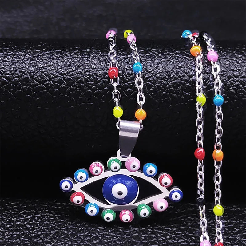 Boho Türkei Auge Baum des Lebens Edelstahl Halskette Gold Farbe 45cm