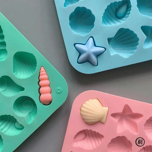 Silikonform mit 3D-Muschel- und Meerestier-Mulden für diverse Backideen