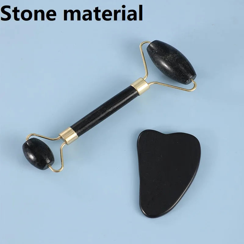 2er Set Gua Sha Naturstein Gesichtsroller - Schaber für sanfte Massage