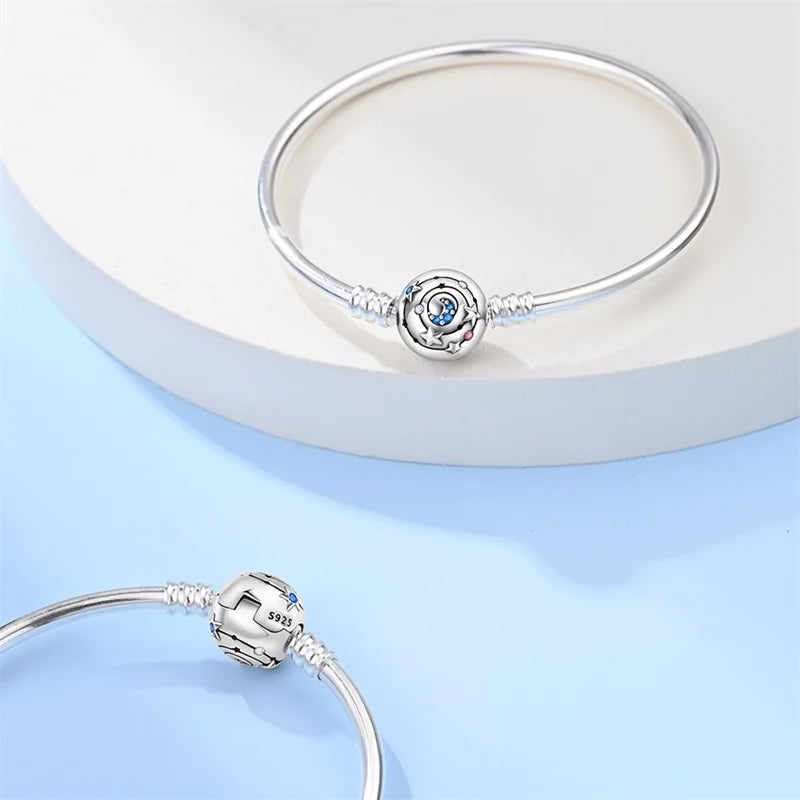 Armband Silber 925 mit Stern Mond Sonne und Grünem Zirkon Charm