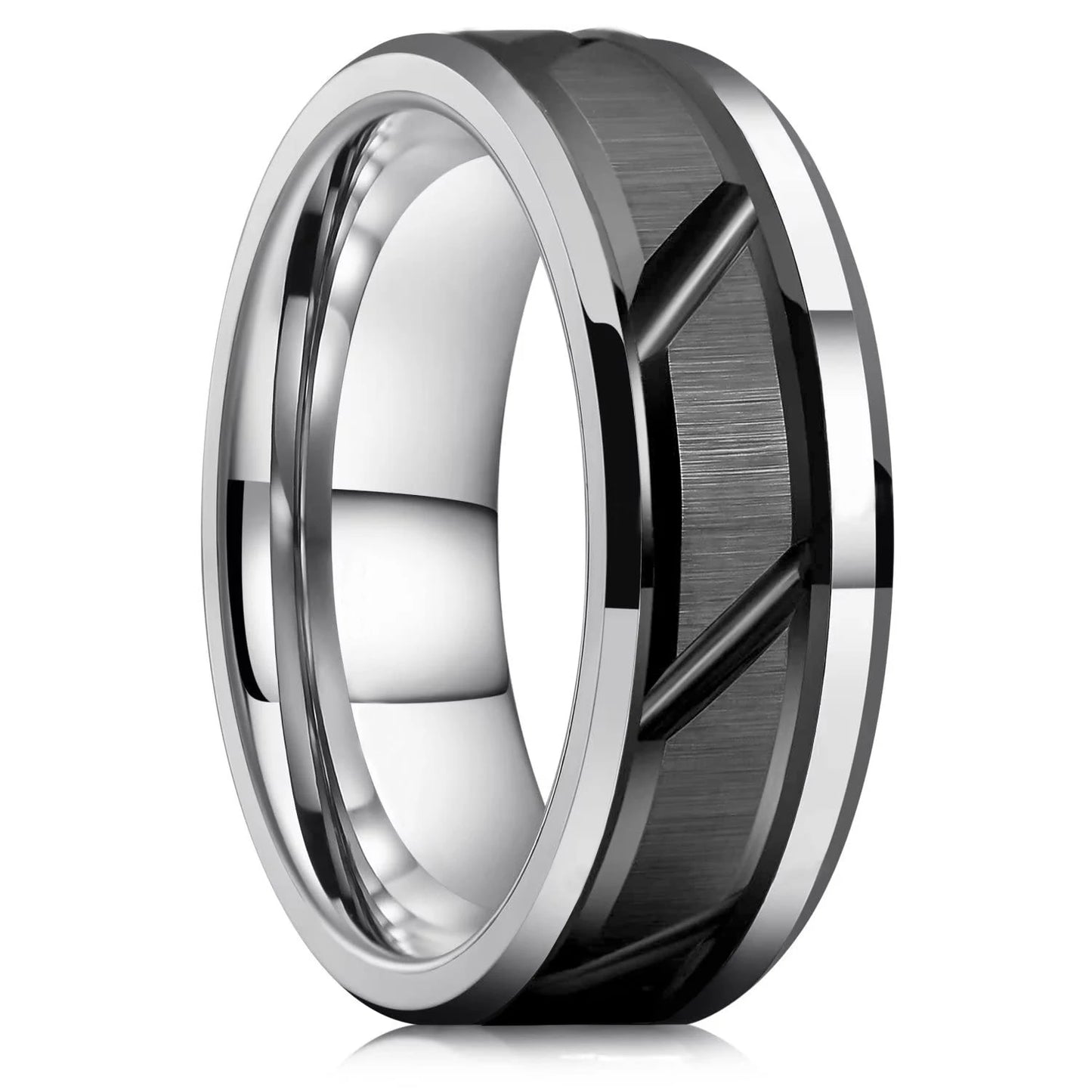 Fashio Männer Ringe Schwarz Titan Edelstahl Ringe Für Männer Frauen Ziegel Muster Finish Abgeschrägte Kante Hochzeit Ring Partei Schmuck