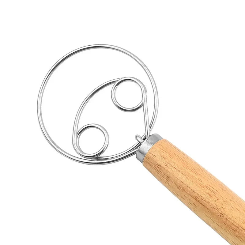 Dänischer Teigschneebesen aus Edelstahl mit Holzgriff zum Backen