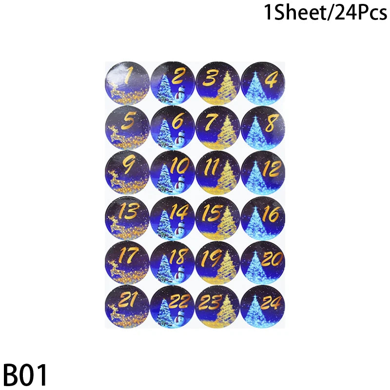Weihnachts-Adventskalender Aufkleber 1/3/5 Blatt für Geschenkverpackung