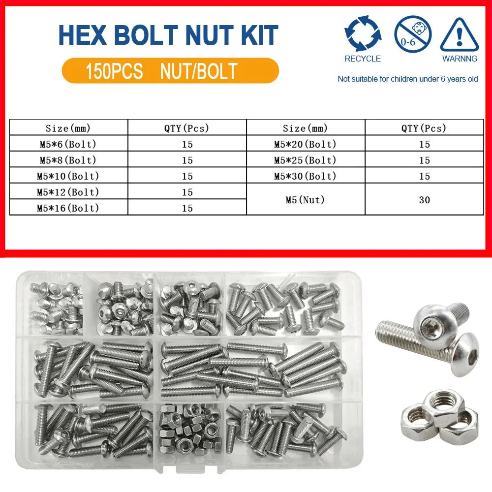Edelstahl Sechskantmutter und Schrauben Set für vielseitigen Einsatz