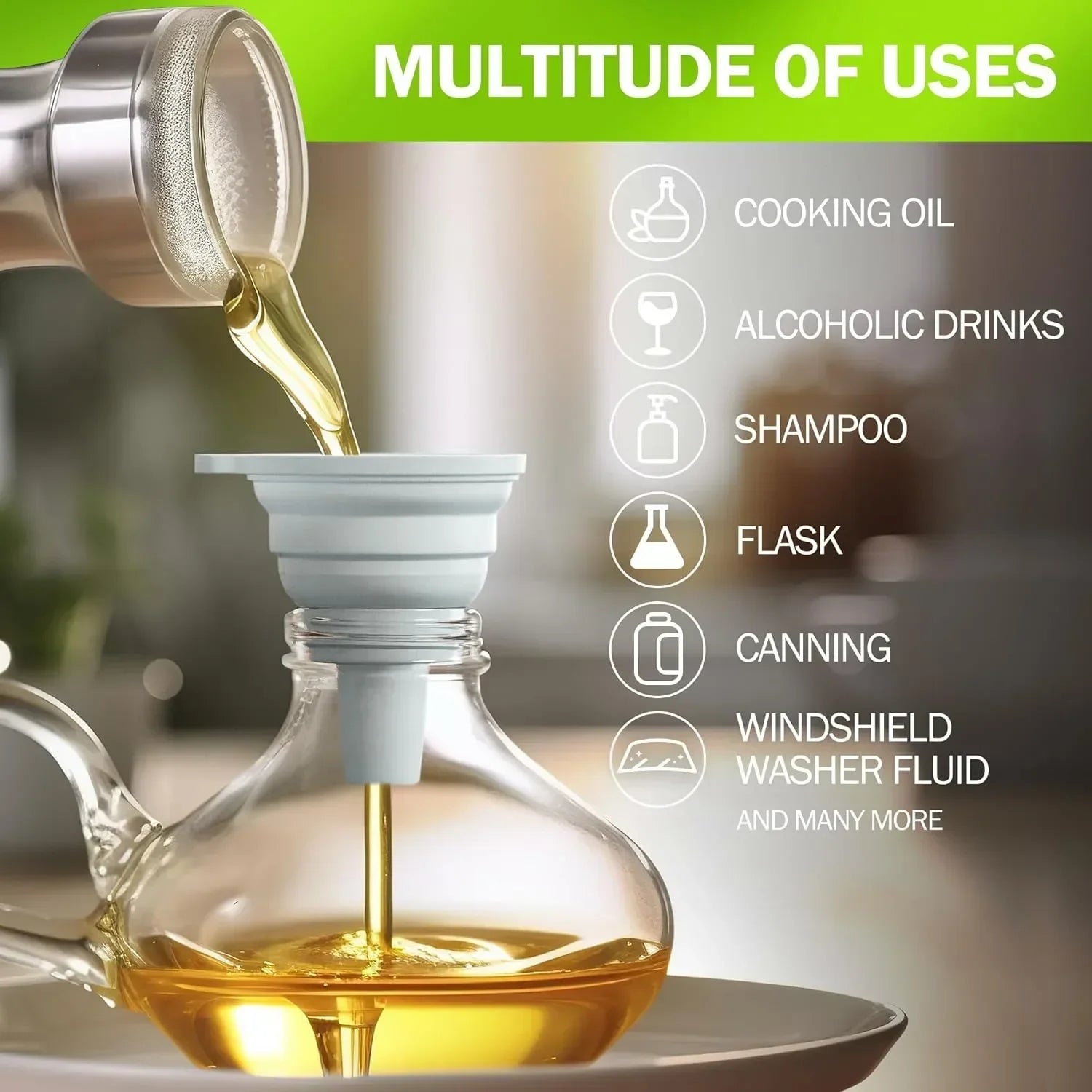 Faltbarer Silikon Küchentrichter für Flüssigkeitsbefüllung und Öl