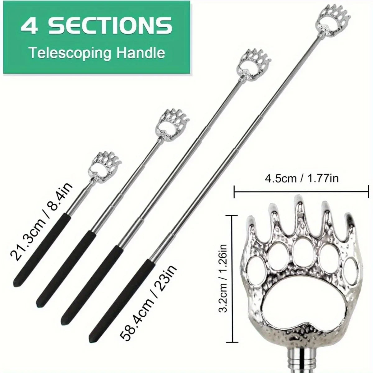3-teiliges Edelstahl Rückenkratzer-Set – Ausziehbar - Ergonomisch für Entspannung