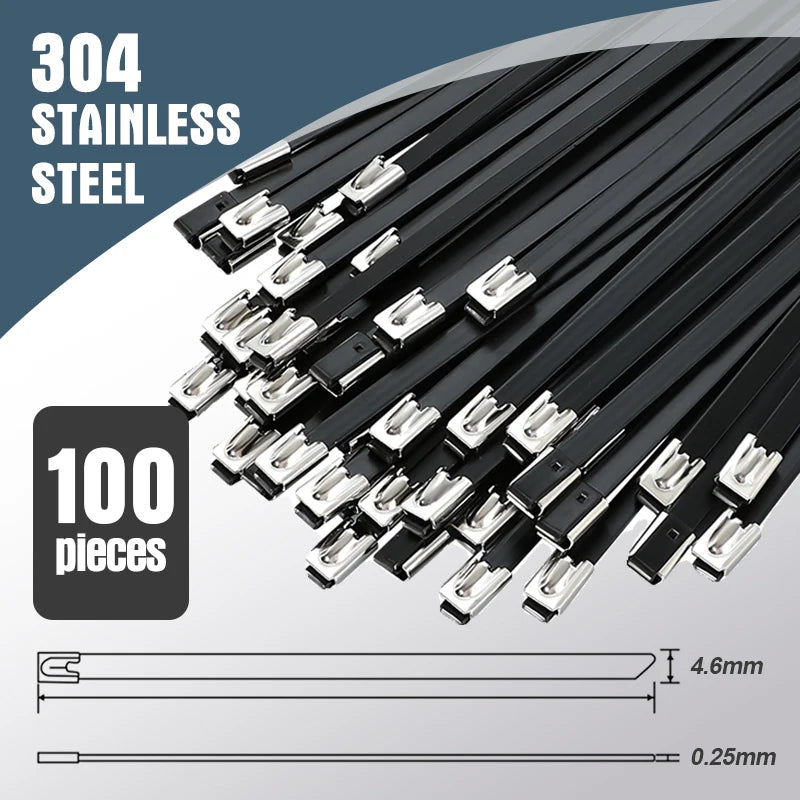 Metall Kabelbinder aus schwarzem Edelstahl 4,6 mm selbstsichernd 10-100 Stück